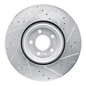 Audi S5 Brake Rotor (1) - Front Left - R1 Concepts - Drilled & Slotted - Silver - `18-`25